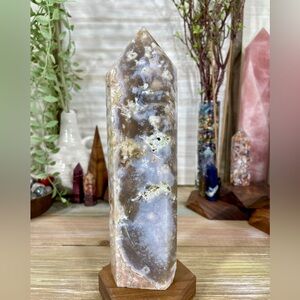 0875 Black Flower Agate Crystal Tower - Large 8 Inches Tall